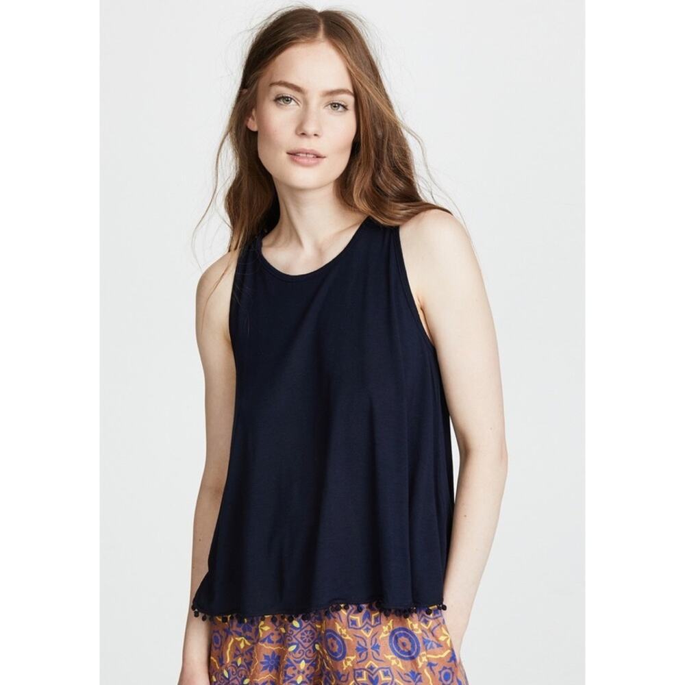 Three Dots Vintage Jersey Pom pom Swing Top in Night Iris Women's Size M